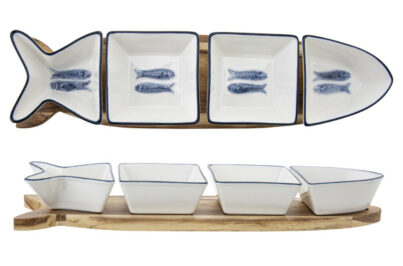 Branzino Amuseset Vis 5-Delig &nbsp;<br />37 cm · 4 schaaltjes + houten basis